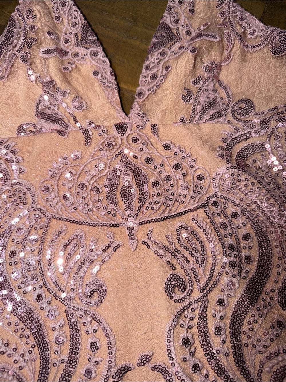 Free People Night Shimmer Rose Nude Sequin V-Neck Mini Dress - Picture 4 of 5